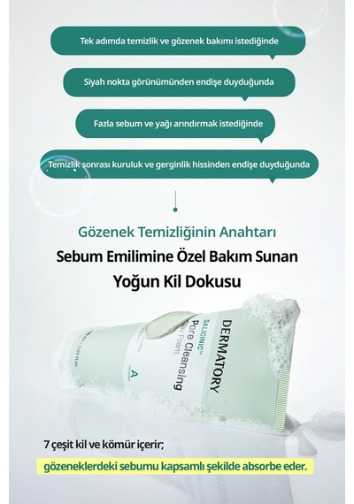 Sebumu Arındıran Siyah Nokta Ve Gözenek İçin Kil Temizleme Köpüğü Dermatory Salicinic Pore Clay Foam