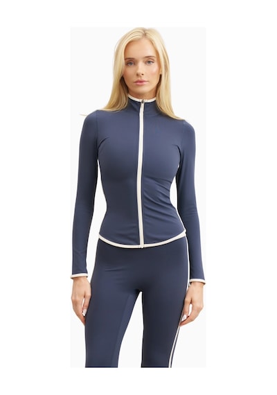 Because Of Alice Base Contrast Trim Zip Up Jacket Şekillendirici Kontrast Detaylı Kadın Ceket Mavi