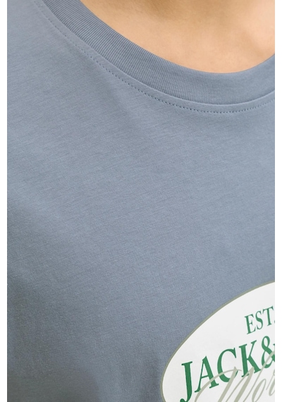 Jack & Jones Jorcatskılls Front Baskılı Erkek Tişört Bisiklet Yaka Kısa Kollu Koyu Gri