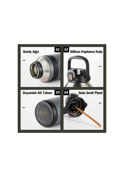 Tkk Mega Boy 1500ml Pipetli/pipetsiz Kullanım Askılı Paslanmaz Çelik Termos Matara Turuncu Çok Renkli