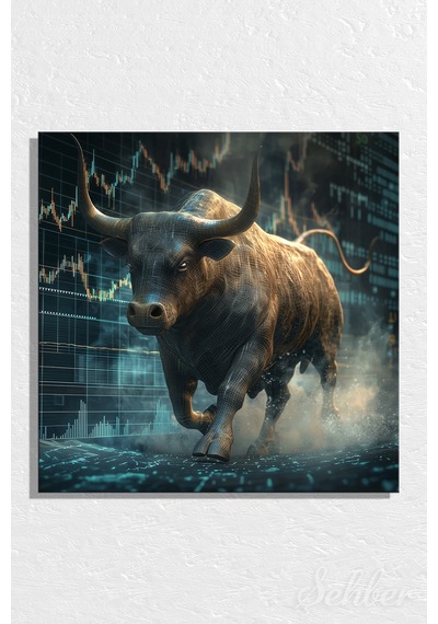 Tekli Kare Kanvas Dekoratif Duvar Tablosu Kripto Para Bitcoin Borsa Forex Boğa Piyasası 955
