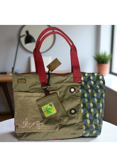 Vintage Salaş Çok Renkli Orta Boy Günlük Seyahat Gezi Omuz Çantası 36cmx34cm Kırmızı
