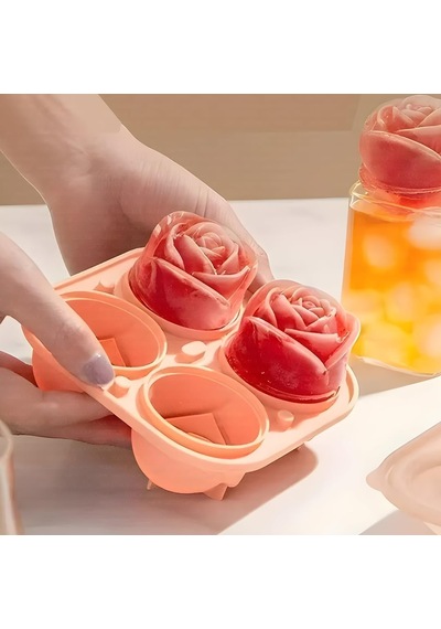 Silikon Gül Şekilli 4 Bölmeli Buz Kalıbı, Jöle Ve Sunum İçin