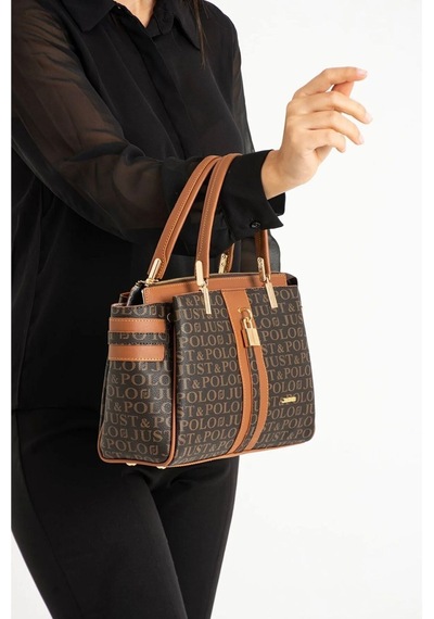 Just Polo Kadın Kahve Taba Gofraj Kabartma Desenli Mıknatıslı Çıtçıt Kapama El Çantası Mh4031mh Kahverengi - Taba