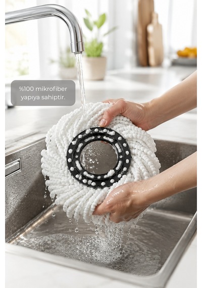 2'li Mikrofiber Mop Yedek Başlığı 26 Cm Döner Mop Uyumlu