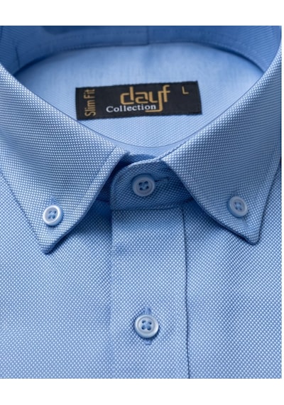 Özeniş Erkek Cepsiz Pamuklu Uzun Kollu Oxford Slim Fit Gömlek Mavi