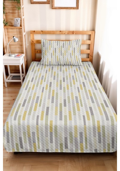 Geometrik Çizgili Sarı Genç Odası Tek Kişilik Pike Takımı-gri Modern 160x220cm Kapitone Yatak Örtüsü Mat Kül Baharı