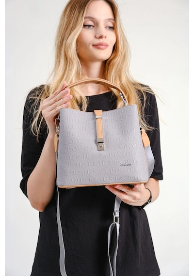 Just Polo Kadın Gri Camel Orta Boy 3 Bölmeli Omuz Çantası Ve Cüzdanı Kombin Mh4002mh Gri - Camel