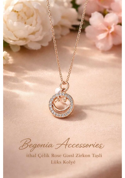 İthal Çelik Rose Gold Kolye Zincir Set Figürlü Zirkon Taşlı Paslanmaz Kararmaz Unisex 45cm+5cm Boy - 12 Rose Gold