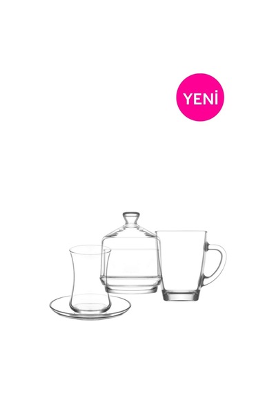 Lav Sohbet Cam Bardak Seti 19'lu (6 Çay Bardağı, 6 Çay Tabağı, 6 Kupa, 1 Şekerlik)