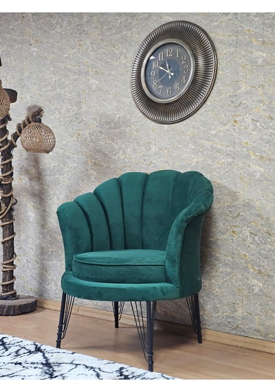 Zafir Tekli İstiridye Siyah Boyalı Telli Ayak Çay Seti Koltuk Tekli Berjer , Balkon, Salon, Ofis Yeşil