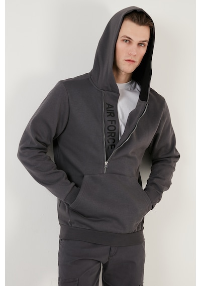 Buratti Kanguru Cepli Fermuarlı Kapüşon Yaka Slim Fit Erkek Sweat 575707 Antrasit