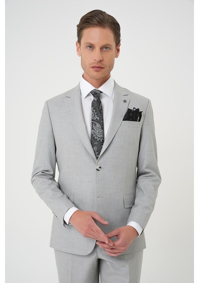 Efor Slim Fit Çift Yırtmaç Dokulu Esnek Klasik Gri Takım Elbise Tk 915 Gri