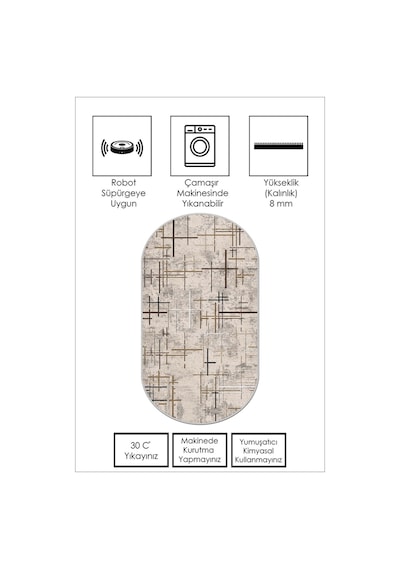West Home Dijital Baskı Yıkanabilir Kaymaz Taban Leke Tutmaz Oval Mutfak Halısı Salon Halısı Ve Yolluk Wh 488 Beige Oval