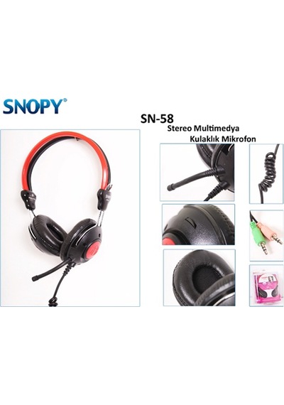 Snopy Sn-58 Mikrofonlu Kulaklık Siyah/Kırmızı