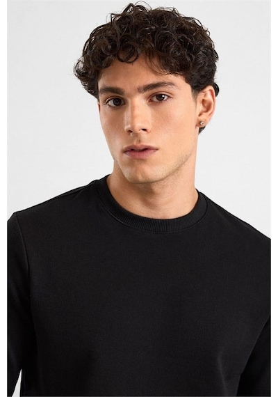 Süvari Siyah Regular Düz Baskısız 2 İplik Bisiklet Yaka Cepsiz Ribanalı Sweatshirt Sw2013700029-s09