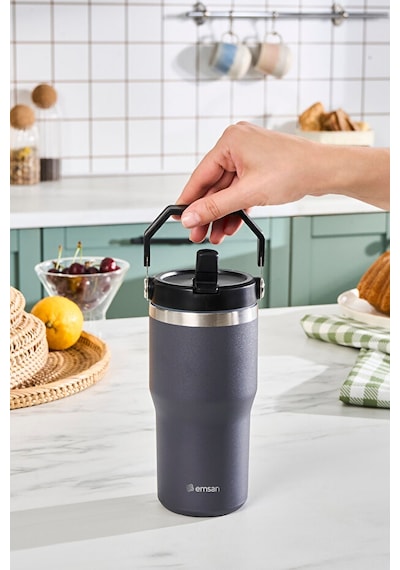Emsan Star Ice Pipetli Çelik Sızdırmaz Termos Antrasit 550 Ml Antrasit