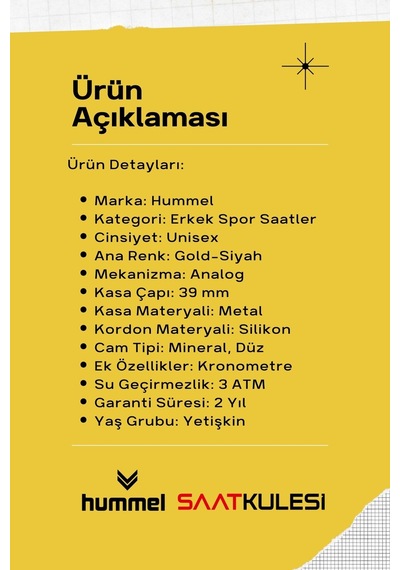 Hummel Erkek Kadın Spor Kol Saati Gold Siyah Hm-2001md-4 Altın