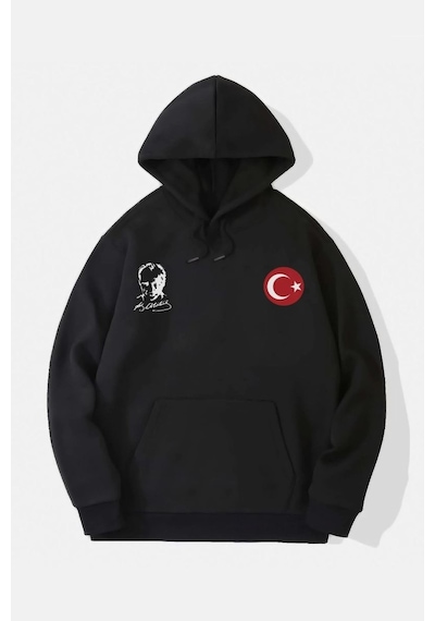 Mbb E-ticaret 10 Kasıma Özel 3 İplik Kapüşonlu Baskılı Sweatshirt Hoodie - Siyah