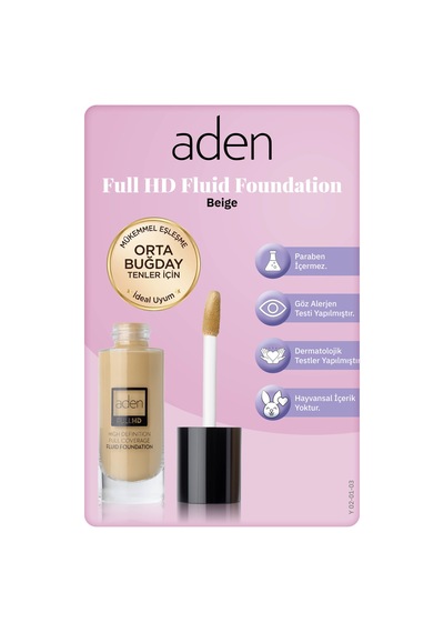 Aden Full Hd Likit Fondöten 20 Ml - 03 Beige Bej Diğer