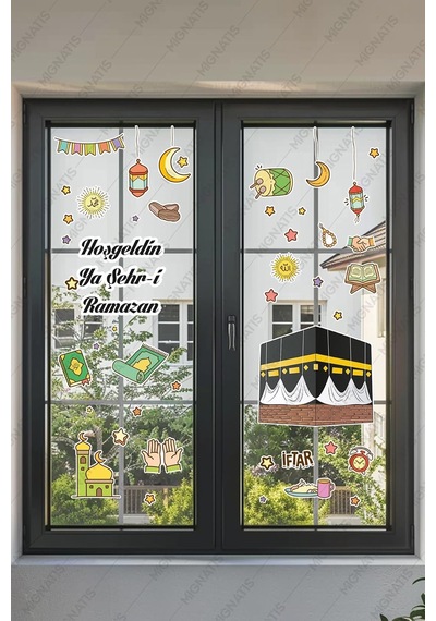 Ayrex Kabe Ve Renkli Ramazan Figürleri Cam Duvar Kapı Hoşgeldin Ramazan Sticker Seti Çocuk Bebek Odası Diğer