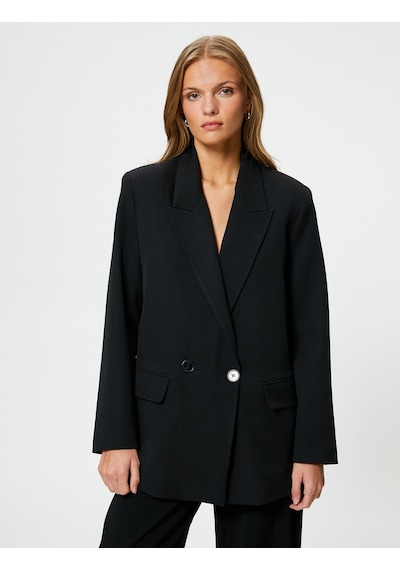 Koton Oversize Blazer Ceket Kapaklı Cepli Kruvaze Siyah 4wak50141uw 4WAK50141UW999 Siyah Koton Oversize Blazer Ceket Kapaklı Cepli Kruvaze Siyah 4wak50141uw 4WAK50141UW999 Siyah