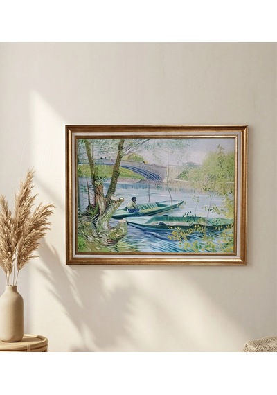 Vintage Gold Çerçeveli Van Gogh İlk Baharda Balık Avı Tablosu 60x80 Cm