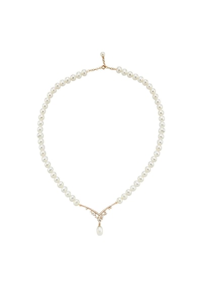 6,5 Mm Zirkon Taşlı Doğal İnci Sallantılı Kolye Rose