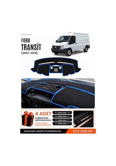 Ford Transit 2007-2012 Uyumlu Torpido Koruma, Torpido Örtüsü, Torpido Kılıfı - Siyah Mavi