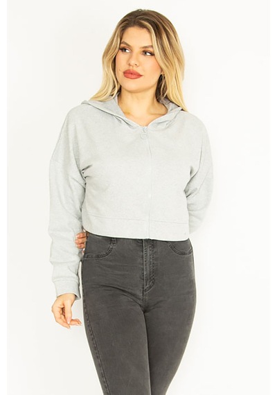 Şans Kadın Gri İçi Şardonlu 2 İplik Kumaş Kapşonlu Sweatshirt 65n35076-gri Gri