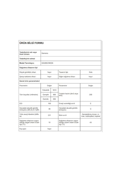 Siemens GS29NVWE0N 200 LT 6 Çekmeceli Dikey Derin Dondurucu