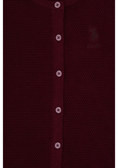 U.S. Polo Assn. Kız Çocuk Bordo Düğmeli Bisiklet Yaka Triko Hırka 50316292-VR177