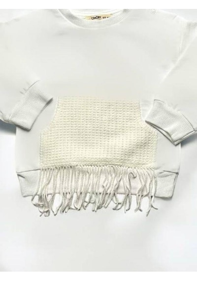 Çikoby Kız Bebek Püskül Detaylı Sweatshirt-14850 Ekru