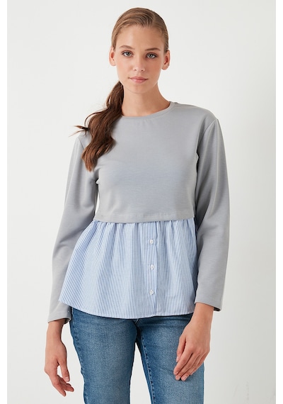 Lela Bisiklet Yaka Gömlekli  Oversize Fit Oysho Kumaş Bayan Sweat 5865880 Gri