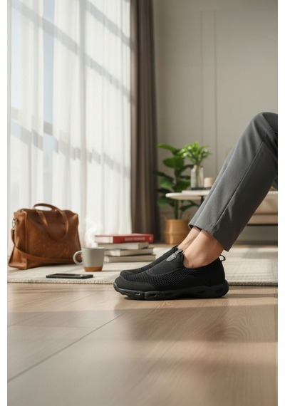 Enoch Erkek Günlük Ayakkabı Tam Ortopedik Düz Tabanlı Siyah Slip-on Konfor Modeli Siyah