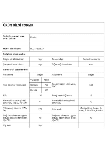 Profilo BD2176WEXN 542 LT No-Frost Üstten Donduruculu Buzdolabı