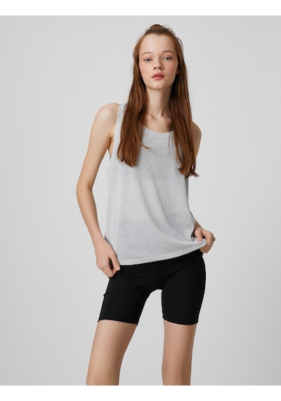 Koton Kolsuz Tişört Simli Halter Yaka Relax Fit Gri 3sak30111nk