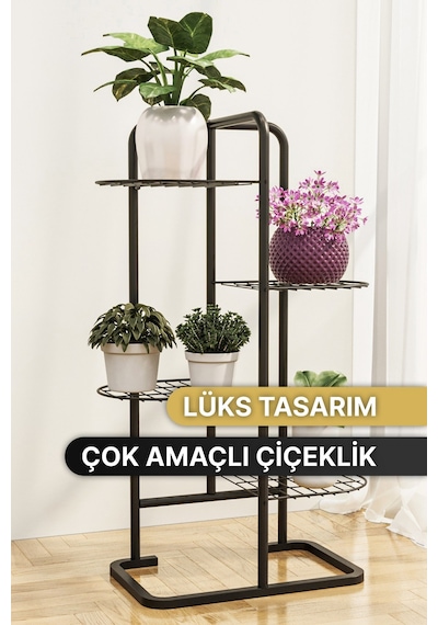 Bino 4 Katlı Metal Çiçeklik Dekoratif Lüks Bahçe Mobilyası Saksı Standı Saksılık Raf