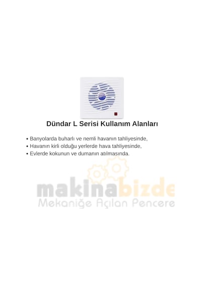 Dündar 18Cm L-12 230 220 V Monofaze Ev Tipi Plastik Fan Aspiratör