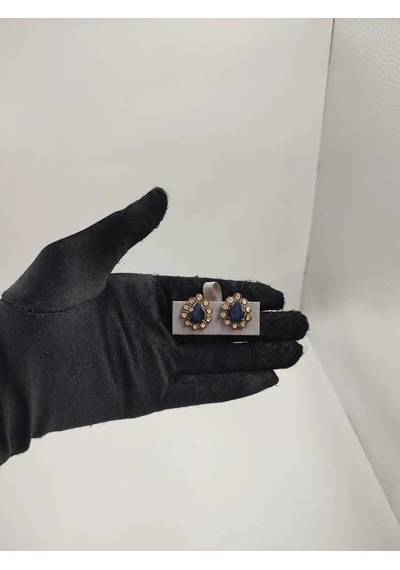 925 Gümüş Safir Polki Elmas Küpe 278 Altın Kaplama