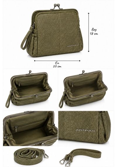 Just Polo Kadın Çift Askılı Çanta 18x20 Cm Fermuarlı Günlük Omuz Ve El Çantası Yeşil