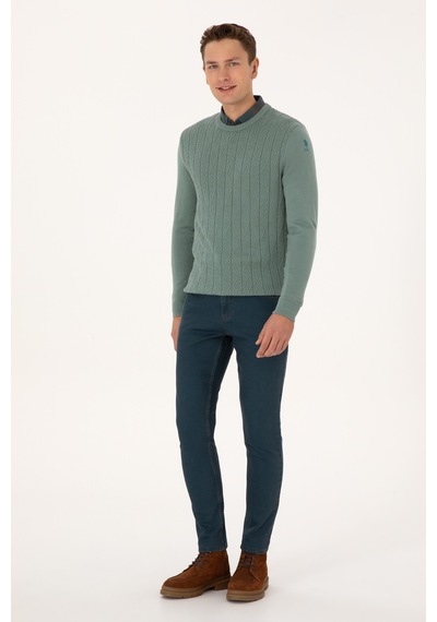 U.S. Polo Assn. Erkek Slim Fit Bisiklet Yaka Mint Kazak 50308323-VR090
