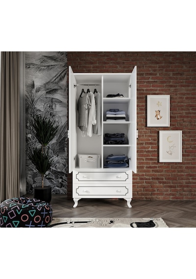Stil 2 Kapaklı 2 Çekmeceli Modern Gardırop, Elbise Dolabı