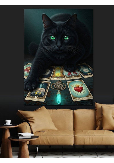 Siyah Panter Kara Kedi Tarot Kartları Dekoratif Kanvas - Mdf Ahşap Tablo