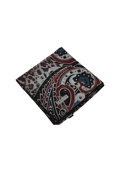 Mim Eşarp Emilya Fres Krep Leopar Desenli Eşarp 90x90 Cm Kiremit - Petrol Mavi - Gri