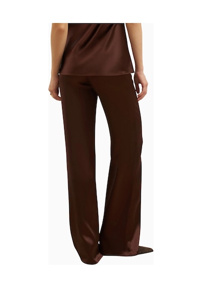 Because Of Alice Formal Satin Straight Leg Trousers Saten Düz Paça Kadın Pantolon Koyu Kahverengi