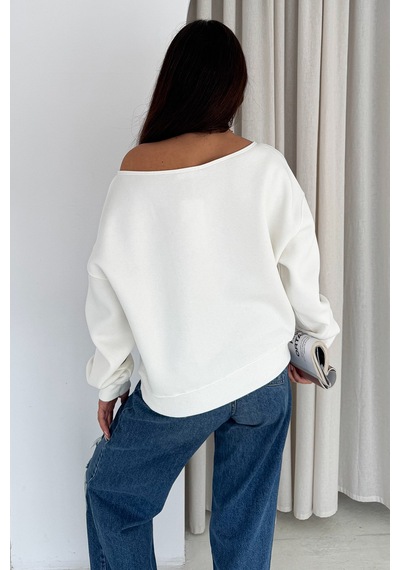 Noa & Noa Kadın Omuz Detaylı Polar Sweatshirt Rahat & Feminen Stil Beyaz