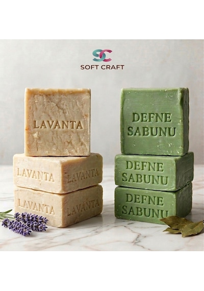 El Yapımı % 100 Doğal Lavanta Ve Defne Sabunları Cilt Temizleme Seti
