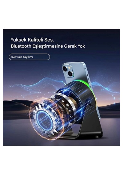 Bluetooth Hoparlörlü Ve Akıllı İndüksiyonlu Manyetik Sensör İle Telefon Standı Powerbank