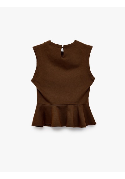 Koton Slim Fit Kolsuz Bisiklet Yaka Kemerli Peplum Bluz Kahverengi 6sak10193ek Kahve
